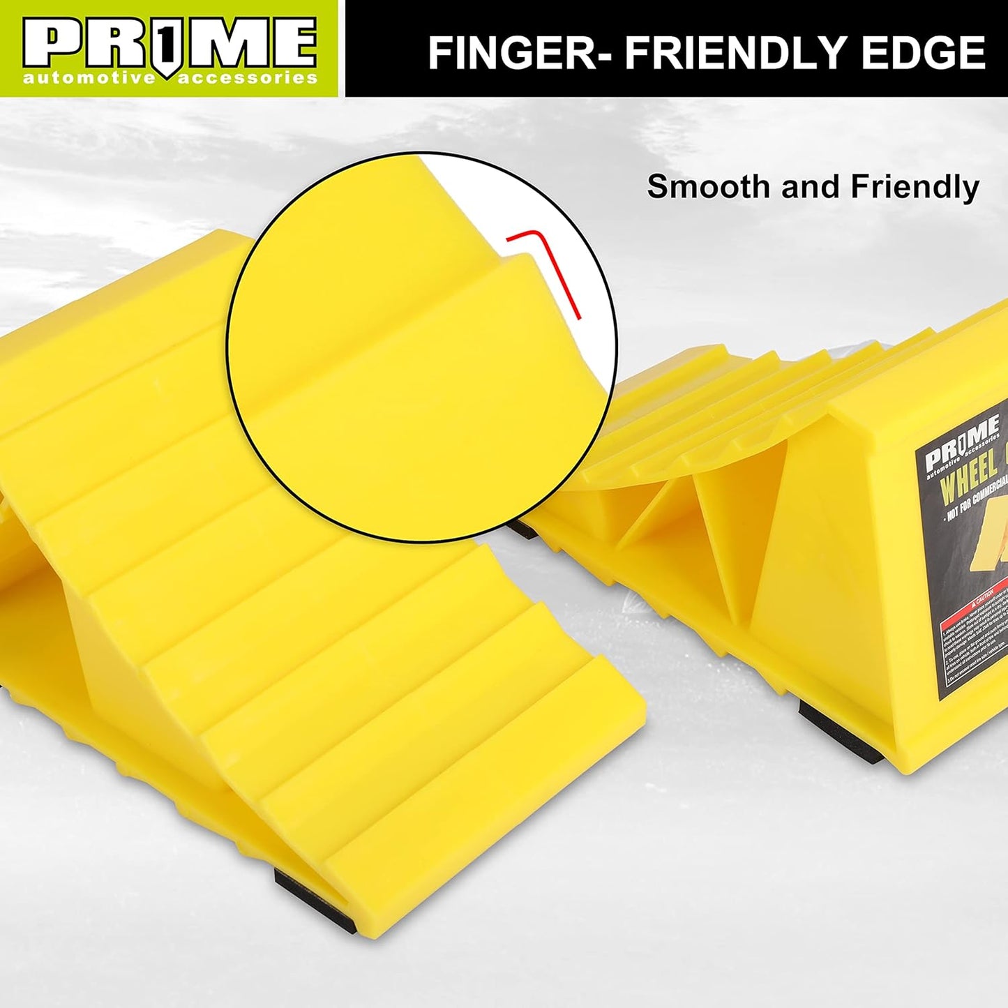 PR1ME Wheel Chocks with Non-Slip Base for RV & Trailer. 2 Pack Heavy Duty Wheel Chock with Bright Yellow. Lightweight Wheel Stoppers for Cars Camper Trucks RVs, Fit for Most Tyre Sizes