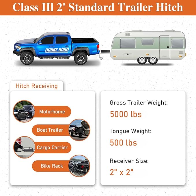 Hooke Road Tacoma Trailer Hitch Class 3 Standard 2" Receiver Tube Towing Tongue for 2005-2015 Toyota Tacoma (Excluding X-Runner)