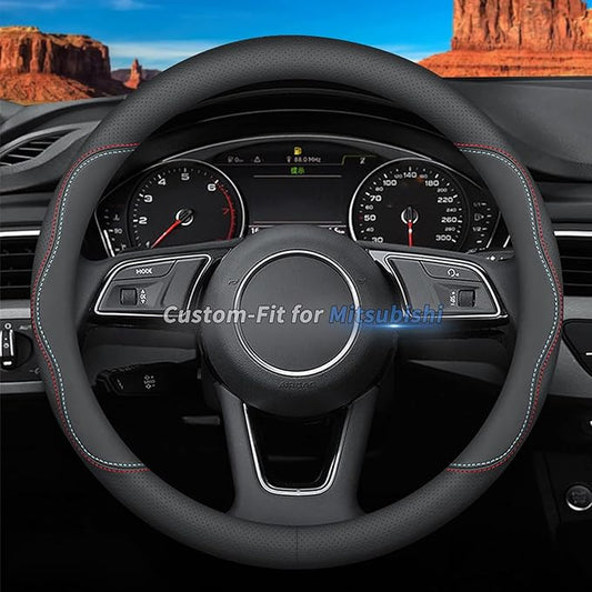 Custom-Fit Leather Steering Wheel Cover for Mitsubishi, A-Style, Non-Slip, Breathable