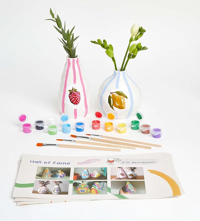 Pott’d Paint-a-Vase Pottery Painting Kit - Personalised DIY Vase Craft Set - Includes Vases, Paints, and Step-by-Step Guide