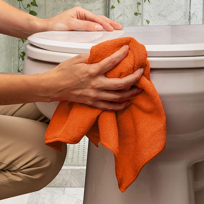 Avalon Towels Microfiber Cleaning Cloths (Value Pack of 36) Size 16" x 16", Highly Absorbent Cleaning Rags, Lint Free Cleaning Towels, Reusable and Washable, Microfiber Towels for Cars (Orange)