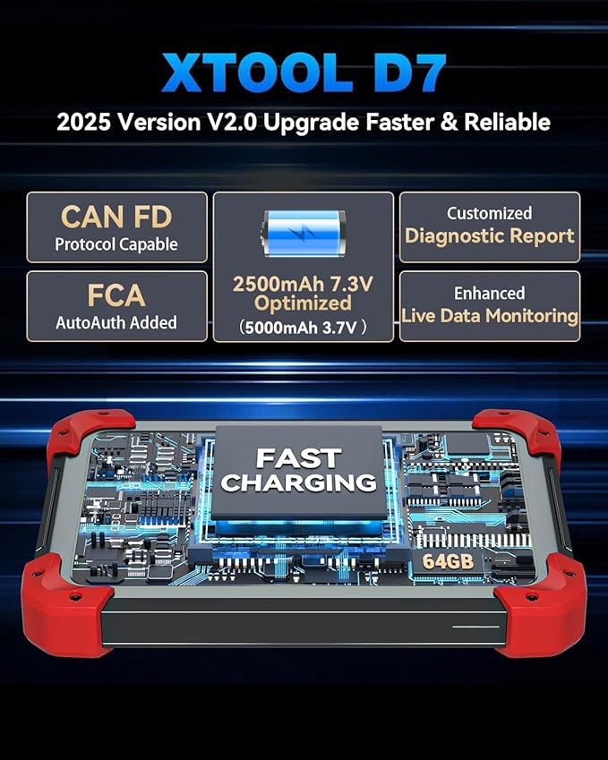 XTOOL D7 Bidirectional OBD2 Scanner: 2025 Scan Tool with ECU Coding, Full System Car Scanner Diagnostic Tool, 36+ Resets, Injector Coding, Throttle Relearn, Crank Sensor Relearn, FCA, CANFD & DoIP