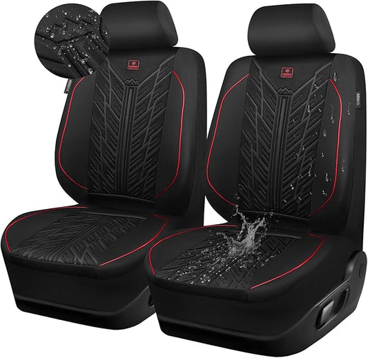 CAR PASS Waterproof Car Seat Covers Front Seats,Neoprene Seat Covers 3D Tyre Embossed,All-Weather Automotive Seat Cover Non-Slip Durable,Universal Fit for SUVs Cars Trucks, Airbag Compatible,Black Red