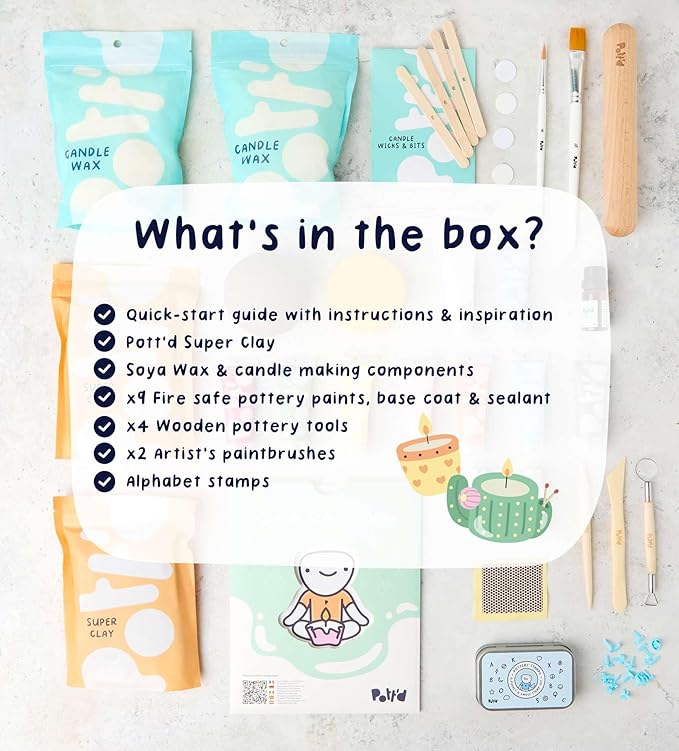 Pott’d Home Pottery Candle Making Kit, DIY Candle Making Kit for Adults. Make Your Own Candles with Air-Dry Clay, Wax, Wicks, Tools, Fragrance Oil & Easy-to-Follow Guide