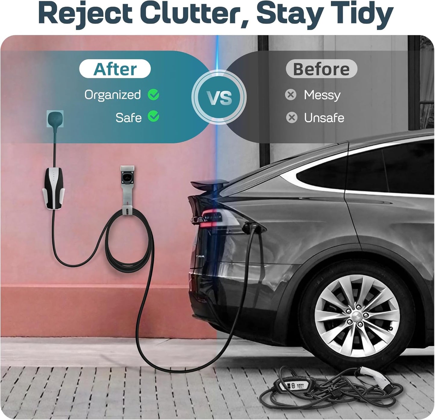 Tesla Charger Holder Wall Mount Kit, Sliver Mobile Connector Charging Cable Cord for Tesla Model for Indoor Outdoor Garage, Wall Mount Cable Organizer Bracket with UMC Holder