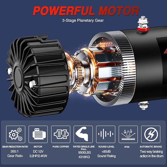 Nilight Electric Winch 12V Waterproof IP68 Towing Winches for Trailer Jeep ATV UTV Truck SUV 9500 LBS Portable Badlands Winch with Synthetic Rope Hawse Fairlead Wired Handle Wireless Remote Red Rope