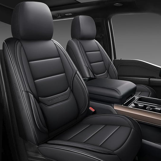 NS YOLO Leather Car Seat Covers Full Set,Universal Fit for Most Cars,SUVs and Sedans,Waterproof Luxury Leatherette Cushions, 5 Car Seat Protectors (Black, Full Set-5 Seats(Front and Rear))