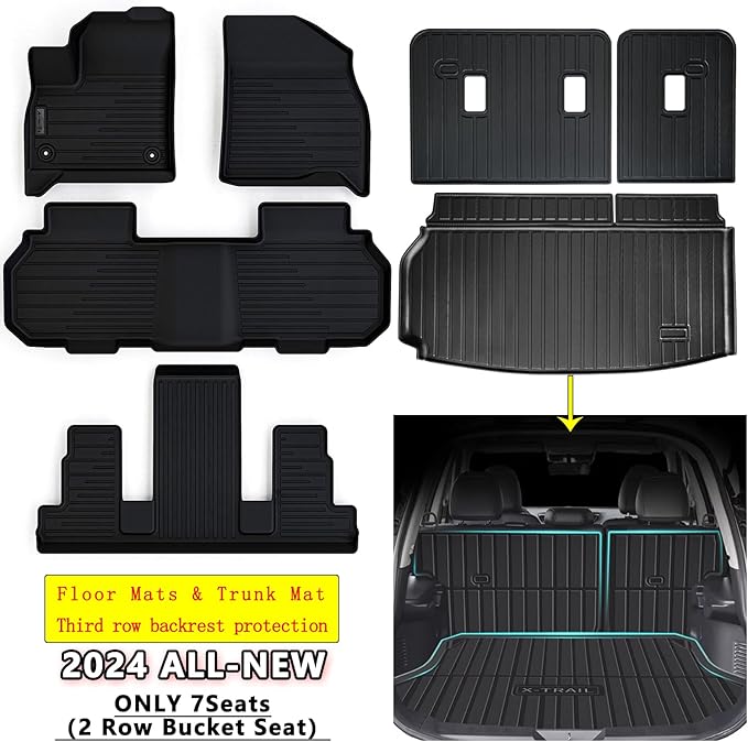 Floor Mats for 2024 2025 2026 Chevrolet Traverse 7 Seats-2 Row Bucket Seat, TPE All Weather Trunk Mat Covering Backrest Mat for Chevy Traverse Mats Accessories