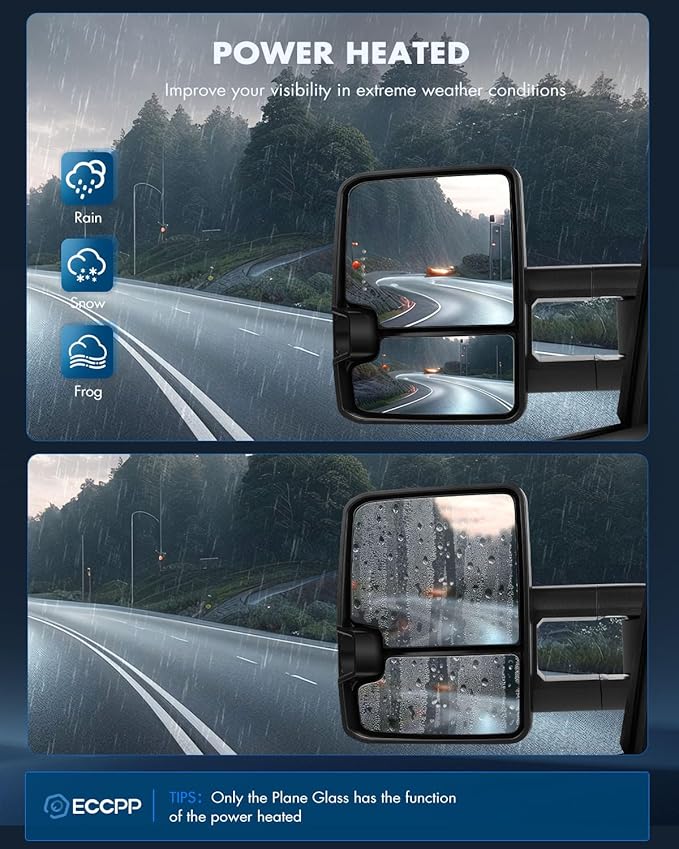 ECCPP Towing Mirrors for 1988-98 for Chevy for GMC for C/K 1500 2500 3500 Black Cover Power LED Turn Signal Pickup Mirrors