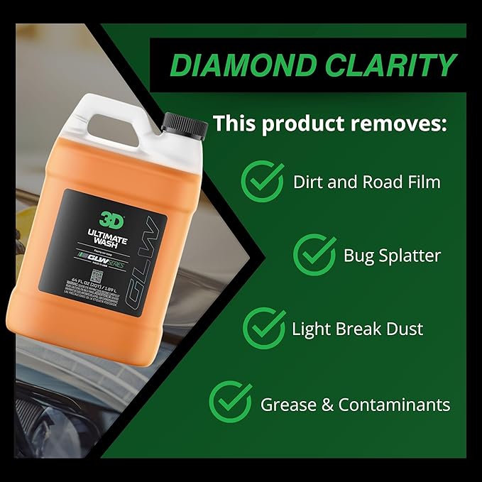 3D GLW Series Ultimate Wash – pH Neutral Car Wash Soap with Ultra Foam – Scratch-Free, High-Foaming Shampoo for Paint Protection – Safe for All Finishes - 64 oz
