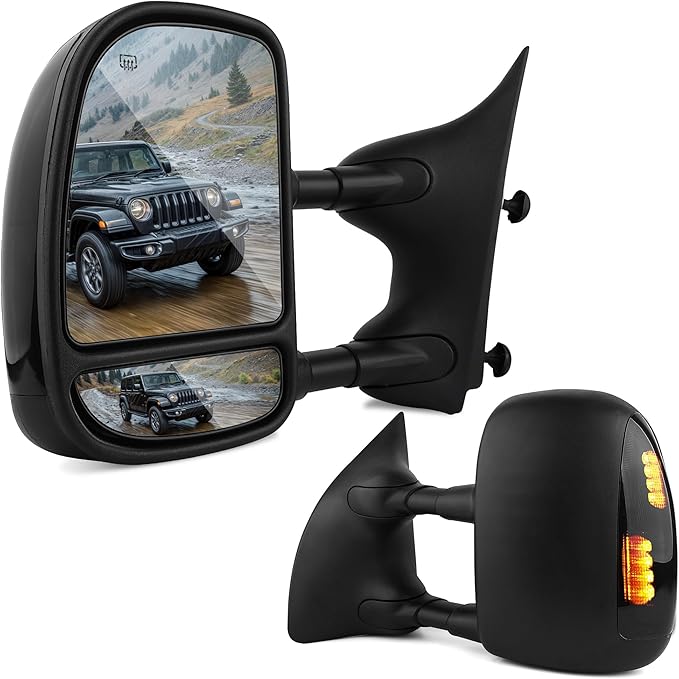 DWVO Towing Mirror fit 99-07 Ford F-250 F-350 F-450 F-550 Super Duty, 01-05 Ford Excursion with Power Heated LED Signal Light Pair Set