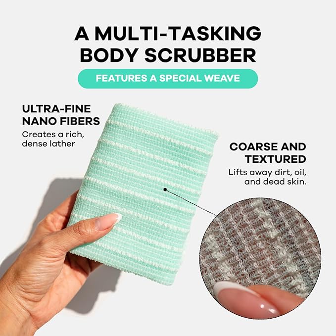 Dermasuri Japanese Exfoliating Shower Towel - Body Scrub Exfoliator & Back Scrubber Loofah for Men & Women, Exfoliating Shower Towel for Smooth & Glowing Skin, Removes Dry & Dead Skin, All Skin Types