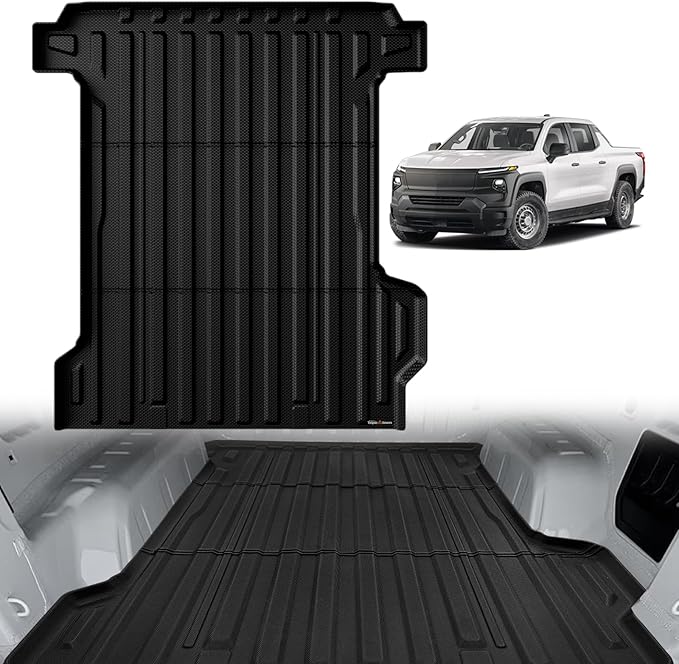 TripleAliners Truck Bed Mat Compatible with 2024 2025 2026 Chevrolet Silverado EV WT Version Accessories 5.9FT Vehicle Bed Perfectly Flush All Weather Protection TPE Heavy Duty Pickup Car Cargo Mat