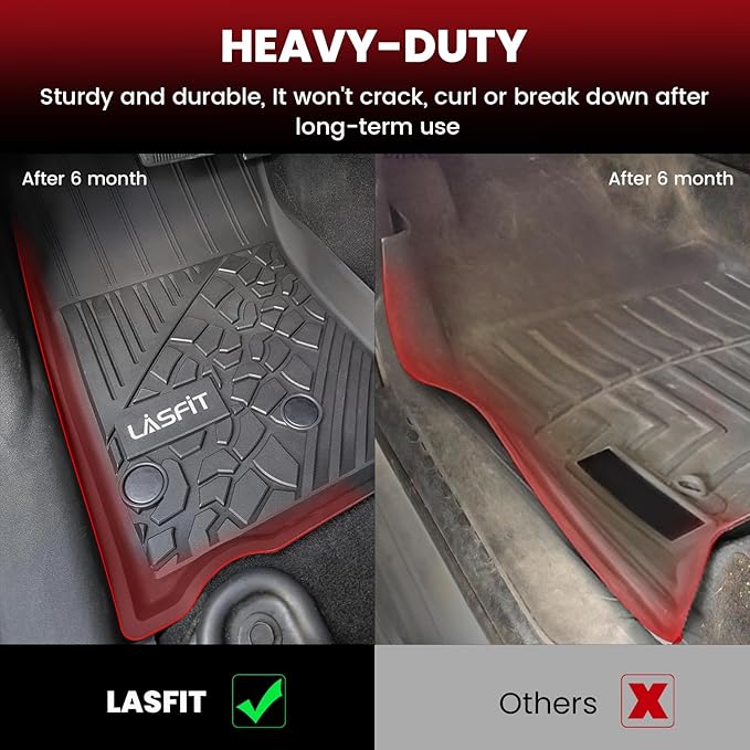 LASFIT Floor Mats for Jeep Wrangler JK 2014-2018 Unlimited 4-Door (NOT for JL or 2-Door) All Weather TPE Custom Fit Car Mats Floor Liners 1st & 2nd Row, Black