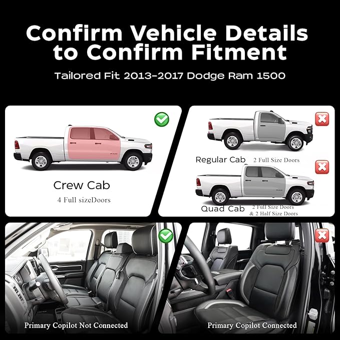 Floor Mats Custom Fit for 2013-2018 Dodge Ram 1500, 2019-2025 Ram 2500/3500, TPE All-Weather Floor Liners with 1st & 2nd Rows, Fit Bucket or Bench Seats (Crew Cab 2013-2018, Full Set)