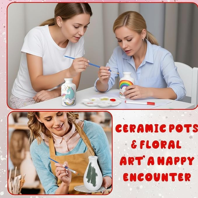 4 Set Paint Your Own Porcelain Paint Vase Art Project White Ceramic Painting Kit for Adults Porcelain Vase Decorating Kit with Christmas Holiday Supplies DIY(Classic)