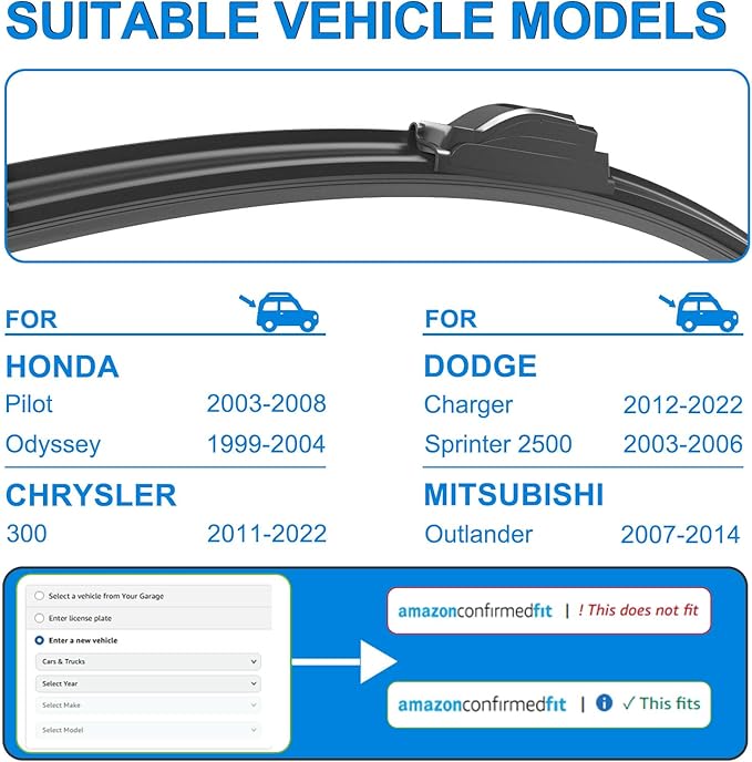 CJPPPZIW® Windshield Wipers-24 Inch+21 Inch Replacement for 2013 2014 2015 2016 2017 2018 2019 2020 2021 2022 2023 Dodge Charger Wiper Blades for My Car,Quality Front Windshield Wiper Blades(Set of 2)