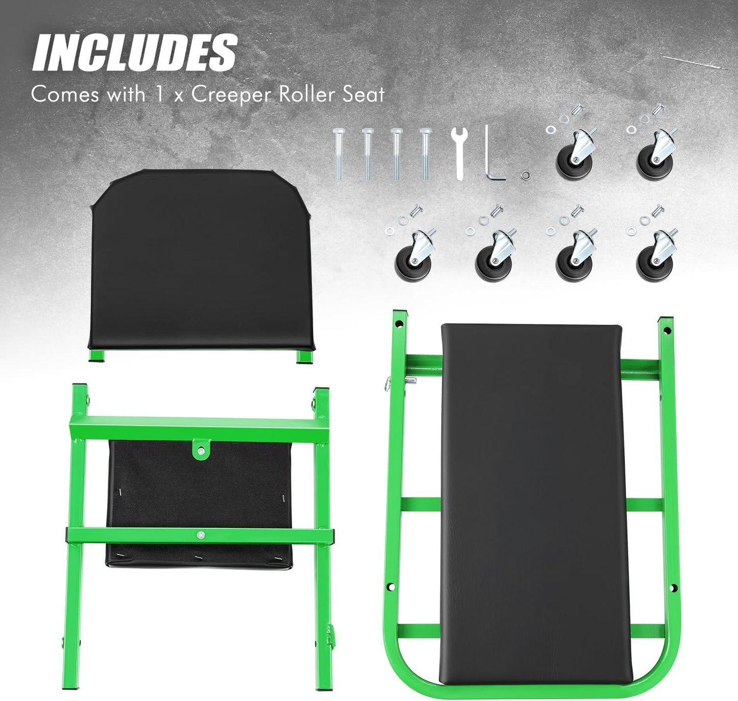 DNA MOTORING 40 Inches Folding 2 in 1 Rolling Z Creeper, Adjustable Roller Garage Chair Lay Down or Sit, 6 Pcs 2" Casters, 150kg Weight Capacity, Green, TOOLS-00187-GR
