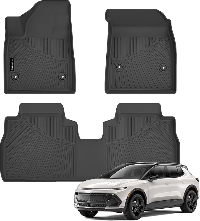 AUXKO All Weather Floor Mats Fits for Chevrolet Equinox EV 2024 2025 2026 TPE Rubber Liner Equinox EV Accessoires Odorless Anti-Slip 2 Row Mat Black