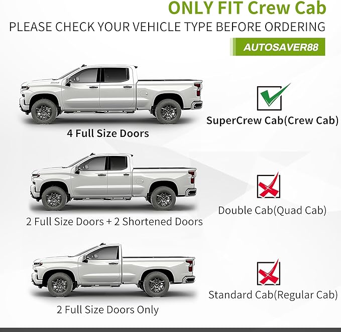 AUTOSAVER88 Running Boards Compatible with 2007-2018 Silverado/GMC Sierra 1500 & 2500HD 3500HD Crew Cab, 2019 Silverado/Sierra 2500HD 3500HD, 6.5 inches Side Step Nerf Bar