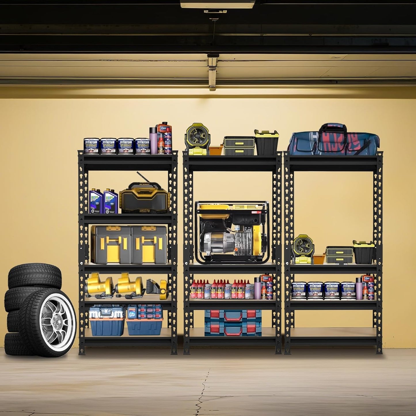 BIG RED Storage Shelving Unit, 5-Tier Adjustable, Heavy Duty Metal Garage Shelves/Utility Rack for Kitchen, Pantry, Basement, Bathroom, Laundry - 2,000 lbs Capacity, Black, 59" H x 28" W x 12" D