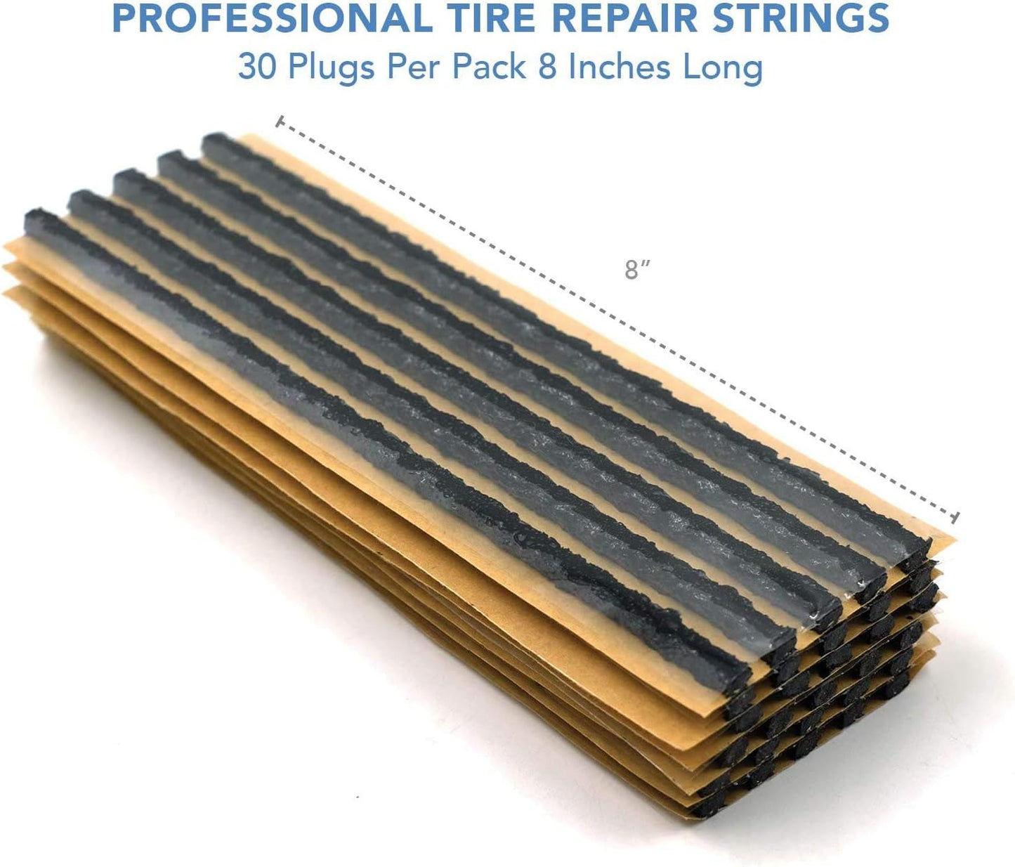CKAuto 30pcs 8" Black Tire Repair Strings, Automotive Tool Tire Repair Plugs for Tubeless Off-Road Tires Car, Bike, ATV, UTV, Wheelbarrow, Mower