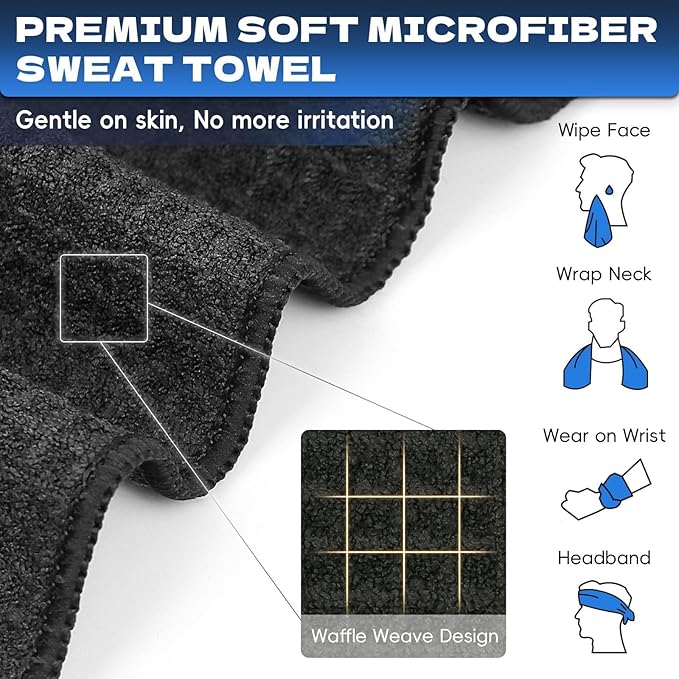 Microfiber Gym Towels for Showering Working Out Quick Dry Negative ions Large Middle Small Sizes Lightweight Gym Towel for Men Women Tennis Sports Towels for Body Hot Yoga Fitness Essentials