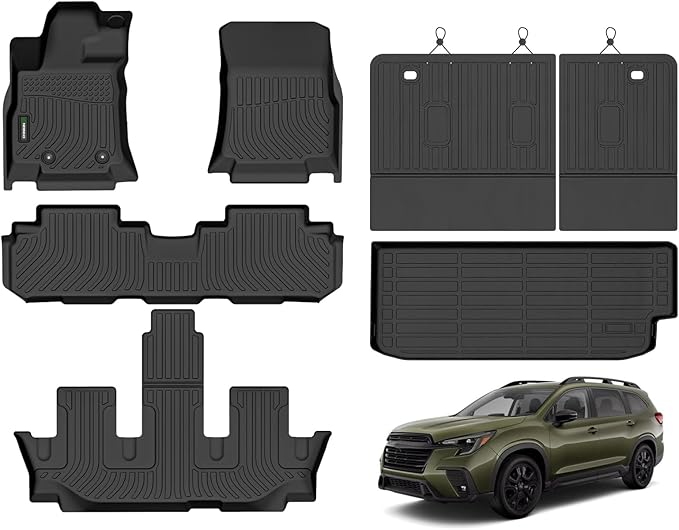 ANBINGO®-Floor Mats & Backrest Mats & Cargo Mat for Subaru Ascent 2019-2025 7/8 Passenger, All Weather TPE Custom Fit Floor Liners for Subaru Ascent Full Set Accessories Car Mats,Black