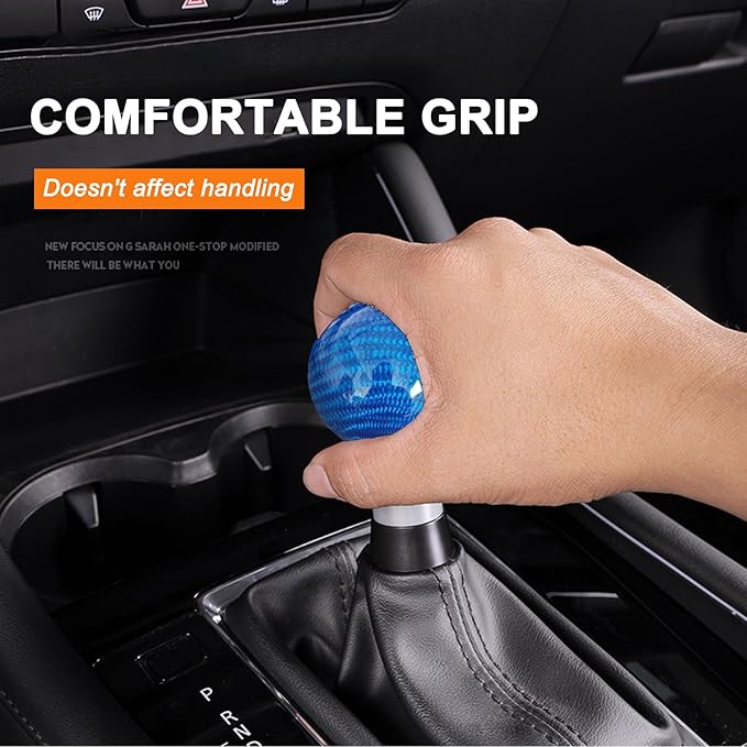 Real Carbon Fiber Shift Knob Gear Shifter Knobs with 3 Adapters Round Ball for Most Manual Car Universal Gear Shift Knob (Blue)