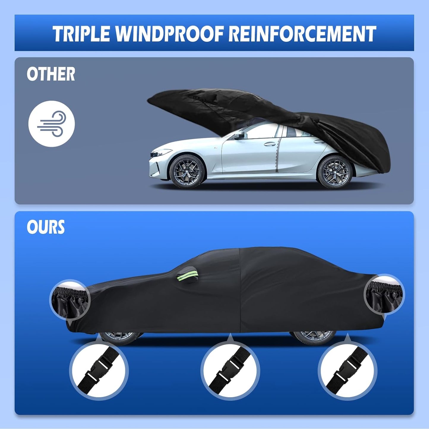 Car Cover Custom Fit for 2007-2025 BMW 3 Series M3 320i 325i 328i 330i 340i, Migaven Waterproof Full Exterior Cover Sun Rain Protection with Door Zipper and Cotton Lining