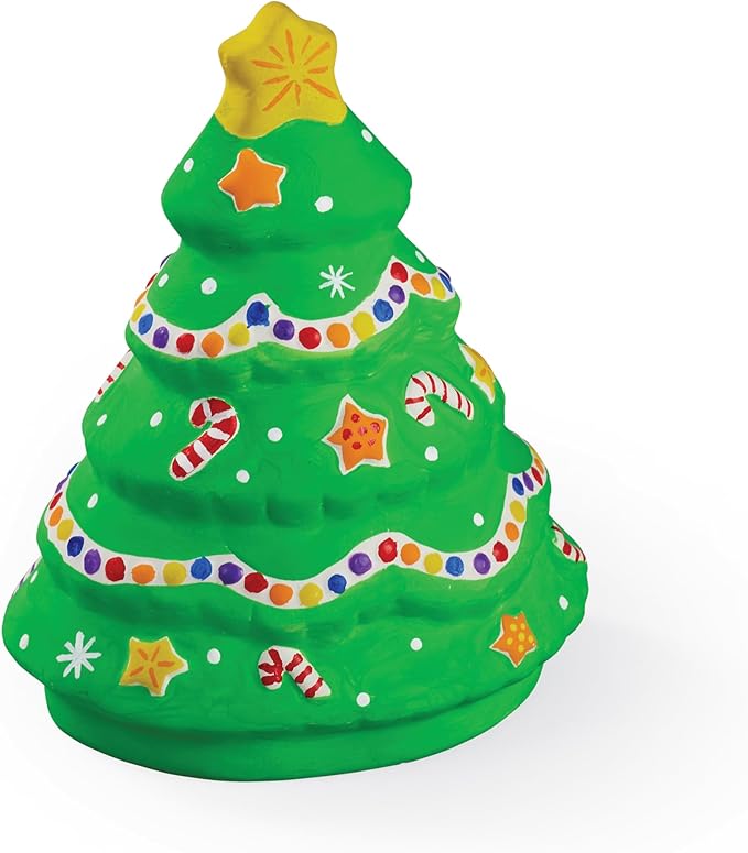 Crocodile Creek Paint A Ceramic Christmas Tree - Festive Arts and Crafts for Kids Ages 4-8 and Up - Ceramic Christmas Tree, 8 Acryllic Paints, 1 Brush