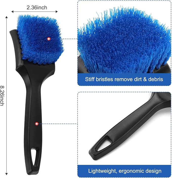 Wheel Rim Tire & Carpet Cleaning Brush Set, Soft & Stiff Bristle Wash Cleaning Supplies Kit for Car All Exterior Surface and Car Interior Cleaning Brush for Car Truck SUV RV Motorcycle (Blue)