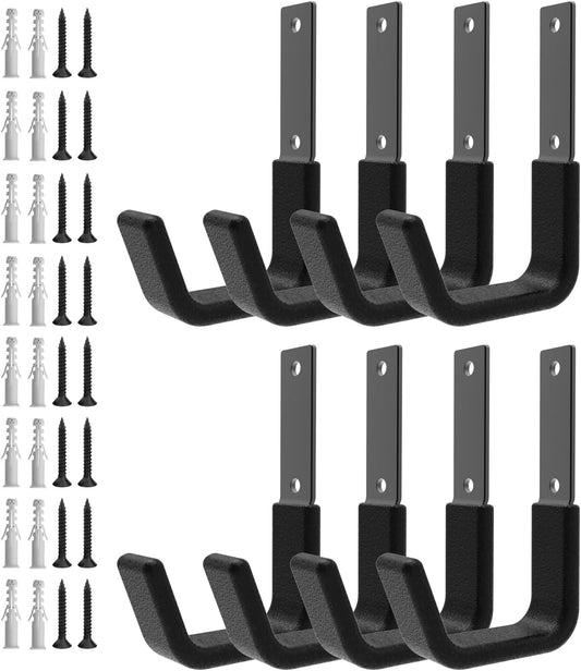 Heavy Duty Utility Hooks - Wall Mount, Hose Holder, Bike & Ladder Hooks, Chainsaw & Leaf Blower Hanger - 8 Small