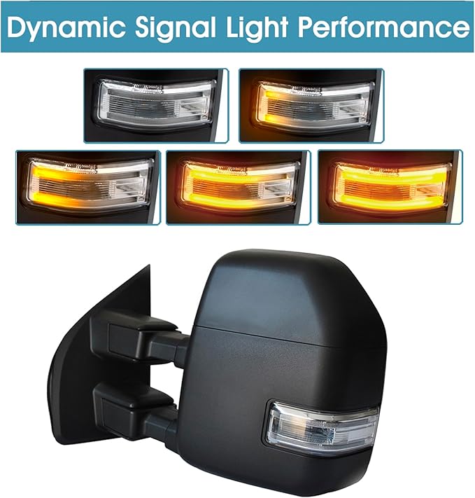 BOOLEE Towing Mirrors fit for 2017-2020 Ford F250 F350 F450 F550 Super Duty Turn Signal Light Dynamic Signal Light Temp Sensor Heated Power Puddle Lamp Auxiliary Light Black Tow Mirrors LH RH