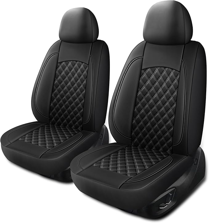 Leather Car Seat Covers,Breathable and Waterproof Napa Leather Automotive Seat Cover,Universal Interior for Cars,Sedans,SUVs,Vans,Trucks(Front Seat,Black,N3)