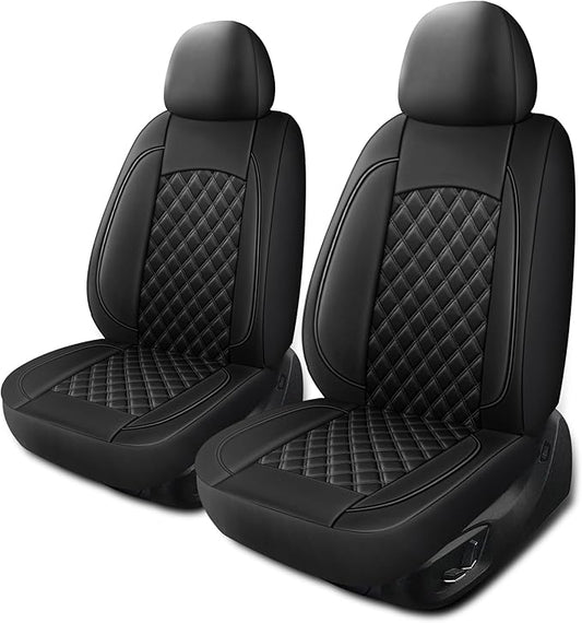 Leather Car Seat Covers,Breathable and Waterproof Napa Leather Automotive Seat Cover,Universal Interior for Cars,Sedans,SUVs,Vans,Trucks(Front Seat,Black,N3)