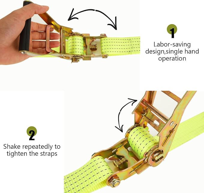 4 Pack 2 Inch Ratchet Straps Heavy Duty 20ft Tie Down Straps Ratchet with Double J Hook, 8000 LBS Break Strength, Cargo Ratchet Straps for Moving, Truck, Trailers, Motorcycles, Kayaks, Car Roof