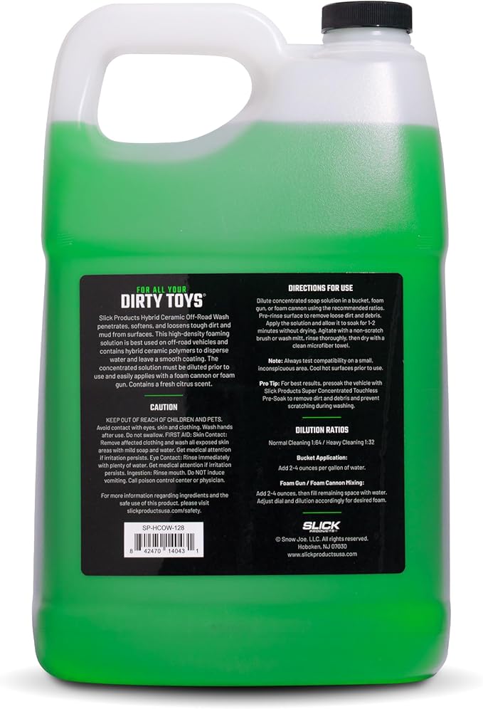 Slick Products Total Off-Road Wash Super Concentrate – Thick Foaming Car Wash Soap with Hybrid-Ceramic Formula for Dirt Bikes ATV UTV Trucks Jeeps and More – Foam Cannon Ready – 128 oz