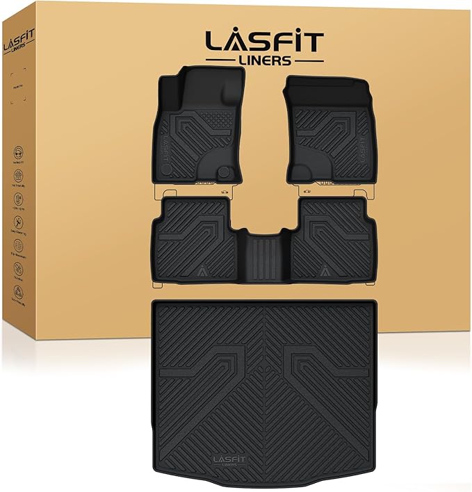 LASFIT Floor Mats and Cargo Liner for Ford Escape Gasoline 2020-2025 2026 (NOT for Hybrid Models) All Weather Protector TPE Custom Fit Car Floor Liners, 1st & 2nd Row & Trunk Set, 4PCS Black