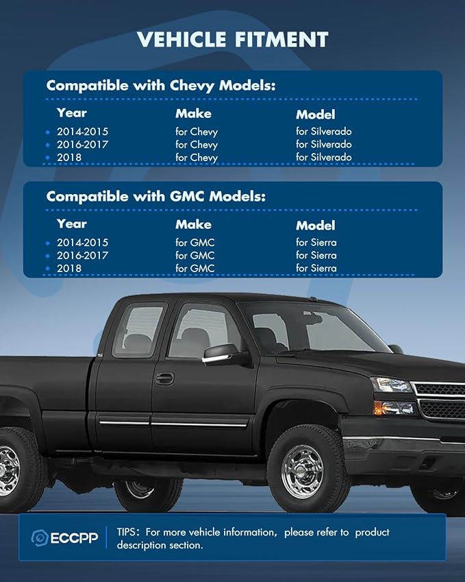 ECCPP Towing Mirrors Fit For 2014-2018 For Chevrolet Silverado 2014-2018 For GMC Sierra With Left Right Side With Power Heated Turn Signal Light on cover Clearance lamp Black Texture Tow Mirrors