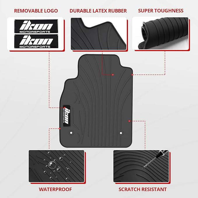 IKON MOTORSPORTS, Floor Mats Compatible with 2008-2015 Chevrolet Cruze, 16 Cruze Limited, Latex Heavy Duty All Weather Season Car Auto Front Rear Carpets Liner 5PC Black