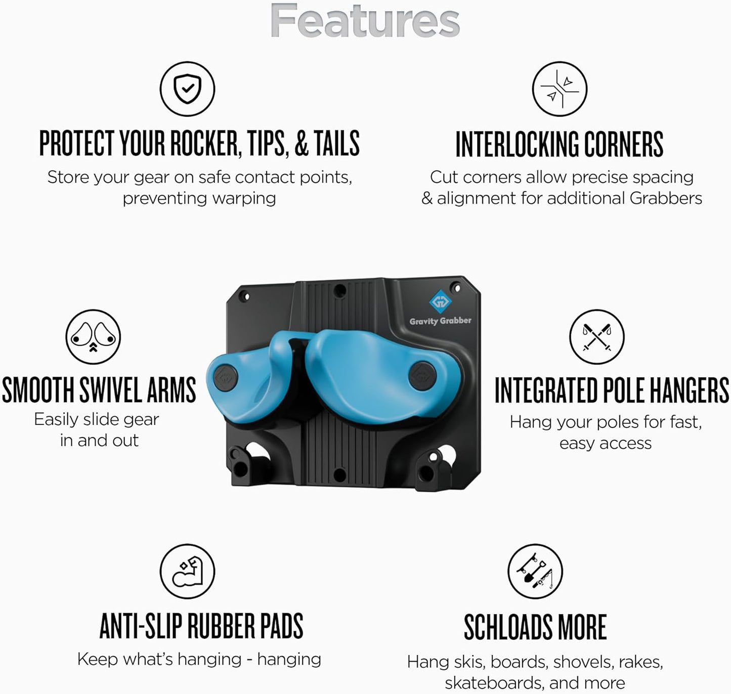 Ultimate Ski & Snowboard Wall Rack | Secure, Non-Slip Storage | Fits Any Ski/Board | Garage Organization | Ski Storage Rack | Snowboard Storage Rack | Winter Gear Organizer | 3 Pck