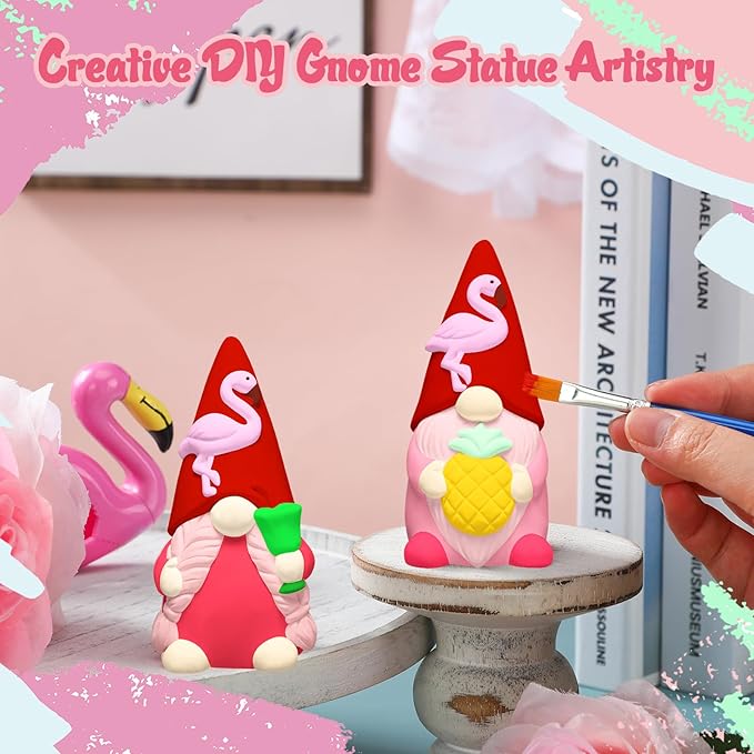 Hollowfly 2 Pack Christmas Gnomes Ready to Paint Your Own Flamingo Beach Gnome Statues, 4" Mini Blank Unpainted Ceramics to Paint Figurine Craft for Adults Xmas Holiday Garden DIY Art Decoration