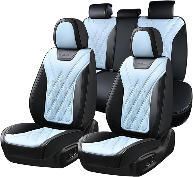 Coverado Car Seat Covers Full Set, Seat Covers for Cars, Front Seat Covers and Back Seat Cover Waterproof Leather Automotive Seat Cover, Universal Car Interior Protectors Cushion for Most Cars