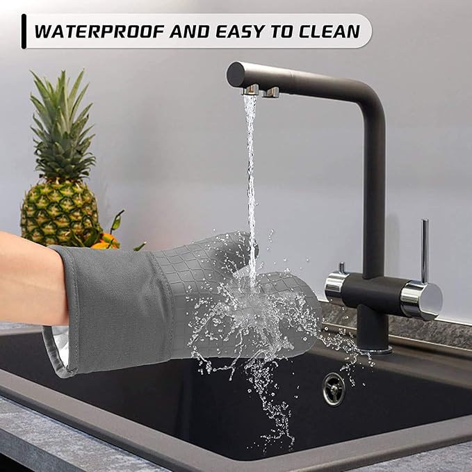 HOMWE Silicone Oven Mitts and Pot Holders for Kitchen & Baking - Set of 4 Heat-Resistant, Heavy-Duty Cooking Mittens w/Non-Slip, Textured Grip (Black)