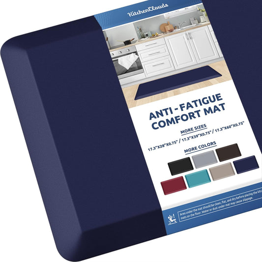 KitchenClouds Kitchen Mat Cushioned Anti Fatigue Kitchen Rug 0.8inch Waterproof Non Slip Kitchen Rugs and Mats Standing Desk Mat Comfort Floor Mats for Kitchen Sink Office (17.3"x39",Blue)