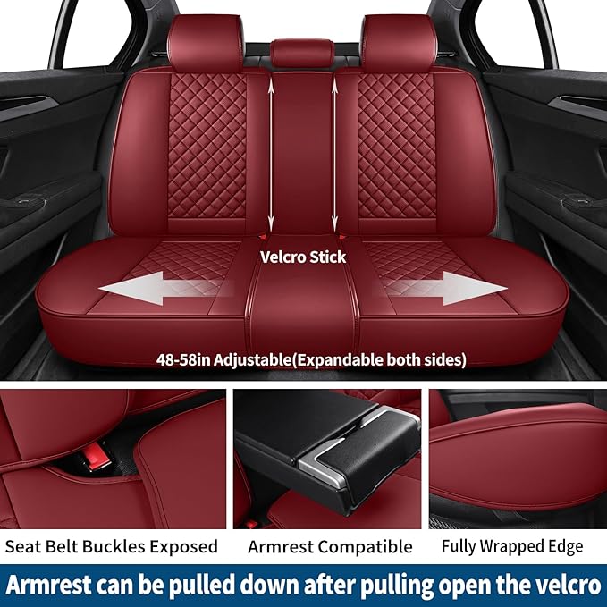 Leather Car Seat Covers Full Set Breathable Automotive Seat Covers Waterproof Seat Protectors Universal Fit for Most Automotive Cars SUV Trucks Van(Red, Full Set)