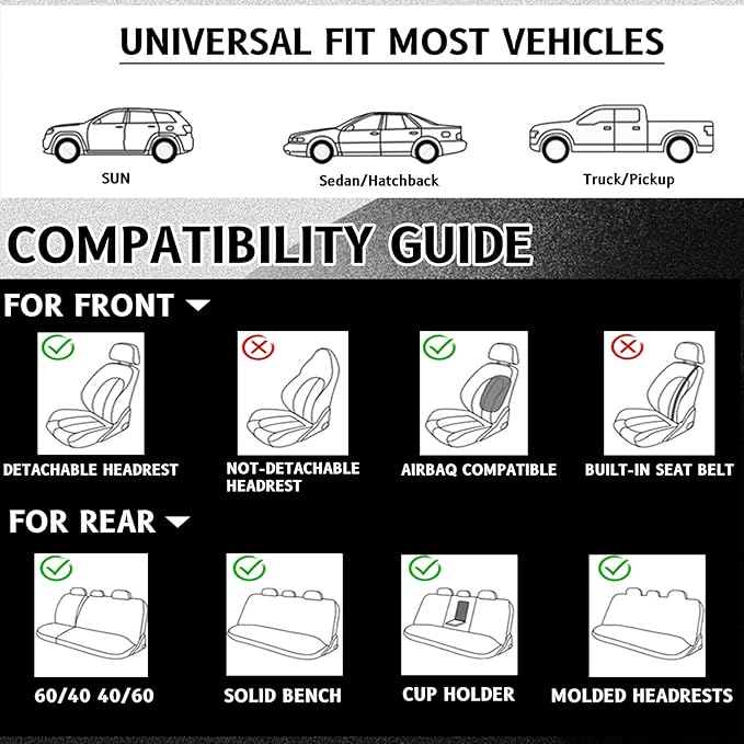 Car Seat Covers Front Seats Leather Car Seat Covers Durable Waterproof Luxury Universal Protective Interior Covers for SUV Pick-up Most Cars Trucks (Black)