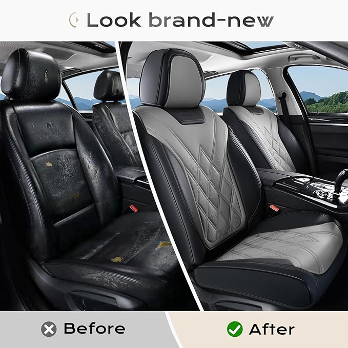 Coverado Car Seat Covers Full Set, Seat Covers for Cars, Front Seat Covers and Back Seat Cover Waterproof Leather Automotive Seat Cover, Universal Car Interior Protectors Cushion for Most Cars