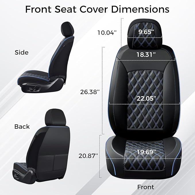 Huidasource Car Seat Covers Front Seats, Leather Front Seat Covers, Truck Seat Covers Universal Fit Front Seat, Airbag Compatible, for Most Cars, Vans, Trucks, SUVs(Front Pair/Black&Blue)